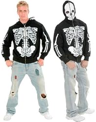 Men's Adult Lg 42-44 Skeleton Costume Hoodie Sweatshirt