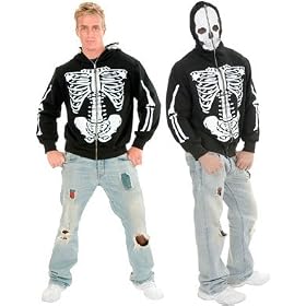 New Adult Teen 40-42 Skeleton Costume Hoodie Sweatshirt