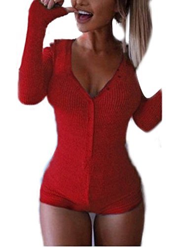 EASTDAMO Fashion Lady's Long Sleeve V Neck Knitted Romper Jumpsuit Overalls