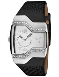Womens Enticement White Crystal Black Leatherette