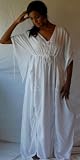 WHITE DRESS CAFTAN LONG RUCHING ASYM TIES MAXI BOHO FITS - L XL 1X 2X 3X 4X - X207S