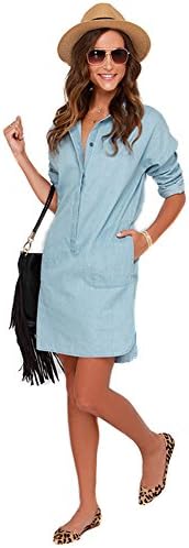 New Women's Retro denim dress washed Long sleeve shirt Street Fashion (XL)