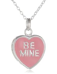 Sterling Silver Epoxy "Be Mine" Heart Pendant Necklace, 18"
