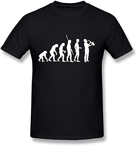 PTCY Men's Designed T-shirts Funny Evolution Saxophone Player L Black