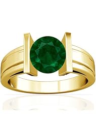18K Yellow Gold Round Cut Emerald Solitaire Ring