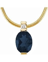 18K Yellow Gold Oval Cut Sapphire and Diamond Pendant -- LIFETIME WARRANTY