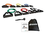 BEACHBORN() Ultimate Resistance Band Set With Attached Handles - Six Band Set Includes: Six Exercise Workout Bands, Door Anchor, Carrying Bag and Exercise Chart