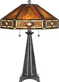 Quoizel NX627TVB Mission Diamond 22-1/2-Inch 2-Light Table Lamp from the Museum of New Mexico Collection with Amber Glow Mica and Tiffany Shade, Vintage Bronze
