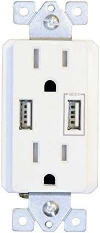 Dukens 15A Qualcomm Quick Charge 3.0 Dual USB Charger Outlet 15A Tamper Resistant Receptacle with Wall Plate DWR-15-QC2A