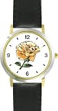 41AxmGO5R2L. SL160  Peach Colored Rose   Flower   WATCHBUDDY® DELUXE TWO TONE THEME WATCH   Arabic Numbers   Black Leather Strap Womens Size Small