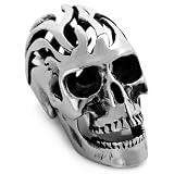Mens Silver Stainless Steel Skull Openwork Gothic Pendant Necklace