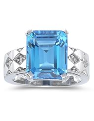 0.08 Cts Diamond & 7.72 Cts Swiss Blue Topaz Ring in 14K White Gold