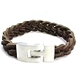 Brown Braided Five-Strand Leather Bracelet With Stainless Steel T Clasp