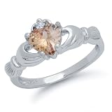 Sterling Silver Champagne Heart CZ Claddagh Ring Sizes 4 to 9