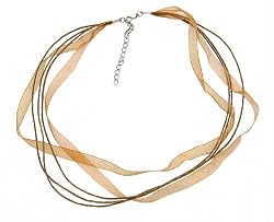 Necklace Cord For Pendants - D9 - 5-Strand Organza and Cord Mixed ~ 17" + 2" Extension Chain ~ Silver Plated Ends ~ Brown