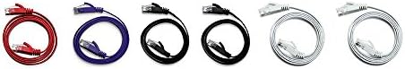 PiperCables FLAT CAT6 Snagless Network Ethernet Patch Cable - 6 Feet - 6 Pack (MIX-2: 2 Wht, 2 Blk, 1 Red, 1 Purple))