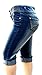 Womens Plus Size Dark Blue Capri Acid Wash Denim Jeans Stretch Hi Waist
