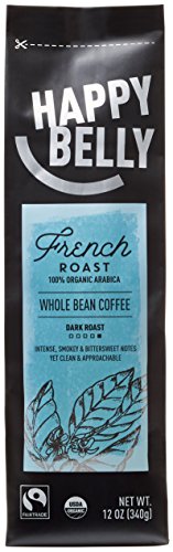Happy Belly French Roast Whole Bean, Organic Fairtrade Coffee, Dark Roast, 12 ounce
