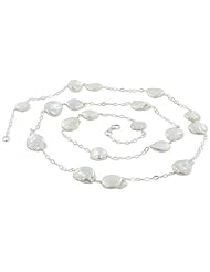 Sterling Silver White Coin Shaped Freshwater Pearls 36 Inch Necklace