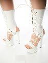 Tiffany - White Patent Laced Sandal Style Ankle/Calf Boots with 8 inch Stiletto High Heels