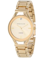 Anne Klein Womens AK/1274CHGB Diamond Dial  Open Lug Gold-Tone Bracelet Watch