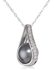 14k White Gold 8.5-9.0mm Tahitian Cultured Pearl Pendant Necklace, (0.1 cttw, G-H Color, I1-I2 Clarity), 17"