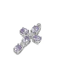 Sterling Silver Lavender Clear CZ Cross Pendant Best Seller Charm 925 New 17mm with 1mm Snake Chain