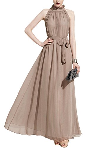 Yacun Women's Sleeveless Ruffle Neck Chiffon Party Bridesmaid Long Maxi Dress