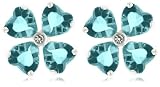 Sterling Silver Blue Cubic Zirconia Four Leaf Clover Flower Earrings