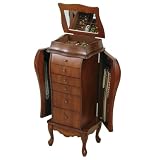 Mele Granville Antiqued Walnut Bombe Style Jewelry Armoire
