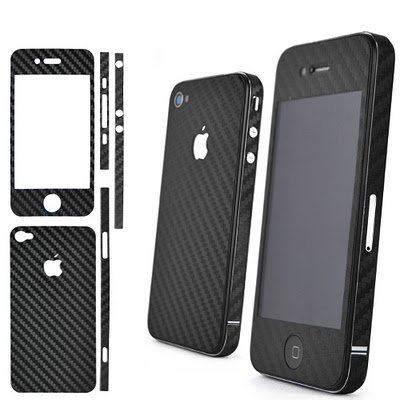 Black Carbon fiber Skin Full Body Sticker for (AT&T) Apple iPhone 4 4G