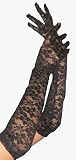 Ladies Black Lace Elbow Length Fancy Gloves - One Size