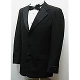 New Mens Five Piece (5pc) Complete Single Breasted Black Tuxedo - Jacket, Pants, Shirt, Satin Bow Tie, and Cummerbund Included