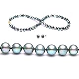 Freshwater Cultured Pearls Set 18 Inches 1-Strand 7-8mm Black Pearl Necklace & 7-8mm Black Pearl Earrings