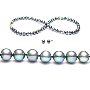 Freshwater Cultured Pearls Set 18 Inches 1-Strand 7-8mm Black Pearl Necklace... by
