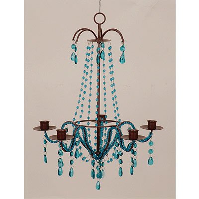 Metal Crystal-like Candle Chandelier Blue 17H