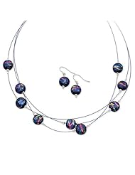 Sterling Silver Blue Dichroic Glass Earrings & 18in Necklace Set, Best Quality Free Gift Box Satisfaction Guaranteed