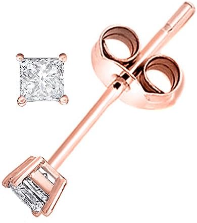 0.25 Ct Total Weight 3mm Mini Rose Gold 925 Sterling Silver Cubic Zirconia Princess Stud Earrings.
