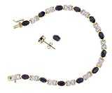 Genuine Sapphire and Diamond Tennis Bracelet with Free Earrings