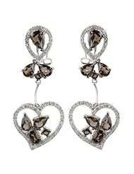 14K White Gold 0.57ct Heart & Flower Diamond & Smoky Topaz Dangling Earrings