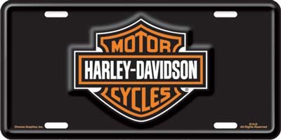 Harley-Davidson Bar and Shield -Black Auto Tag - Stamped Metal