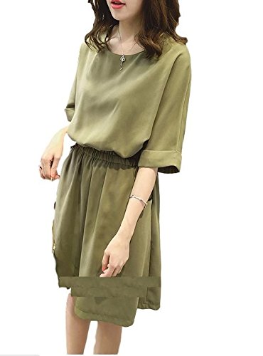 (チレーネ)Chilene レディース ワンピース ウエスト ゴム 五分袖 てろてろ スカート ポケット