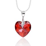 Genuine Swarovski Crystal Heart Pendant Necklace with 18inch Sterling Silver Shiny Snake Chain - Royal Red