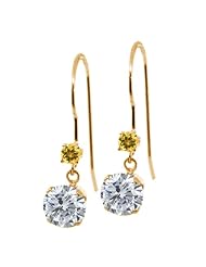 1.14 Ct Round G/H Diamond Yellow Citrine 14K Yellow Gold Earrings