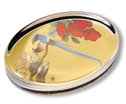 Asian Birds & Flowers - Oval Glass Paperweight
