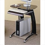 Modern Black Glass Home Office Computer Workstation Desk with Pull-Out Keyboard & Mouse drawer