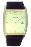 ACCURIST WATCH - GENTS GOLD PLATED CASE BLACK LEATHER STRAP CHAMPAGNE DIAL