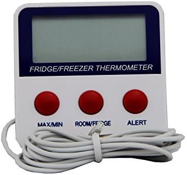 Topunion Digital Electronic Freezer Refrigerator Thermometer with Magnet and Clip Stand High Low Temperature Alarm Thermometer Wall Type LCD Digital Refrigerator Thermometer with Sensor