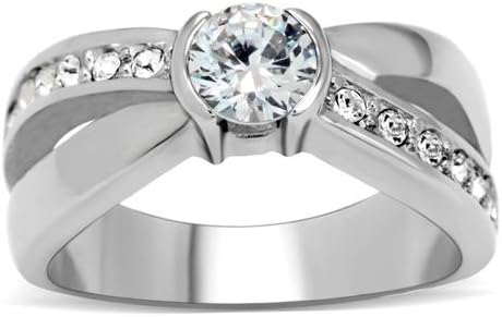 Elegant Womens High Polished Stainless Steel Round Cubic Zirconia Cross Engagement Ring Sizes 5-10 (Choose Your Size) (Size 5)