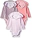 Hanes Ultimate Baby Flexy 3 Pack Hoodie Bodysuits, Pink Stripe 6-12 Months